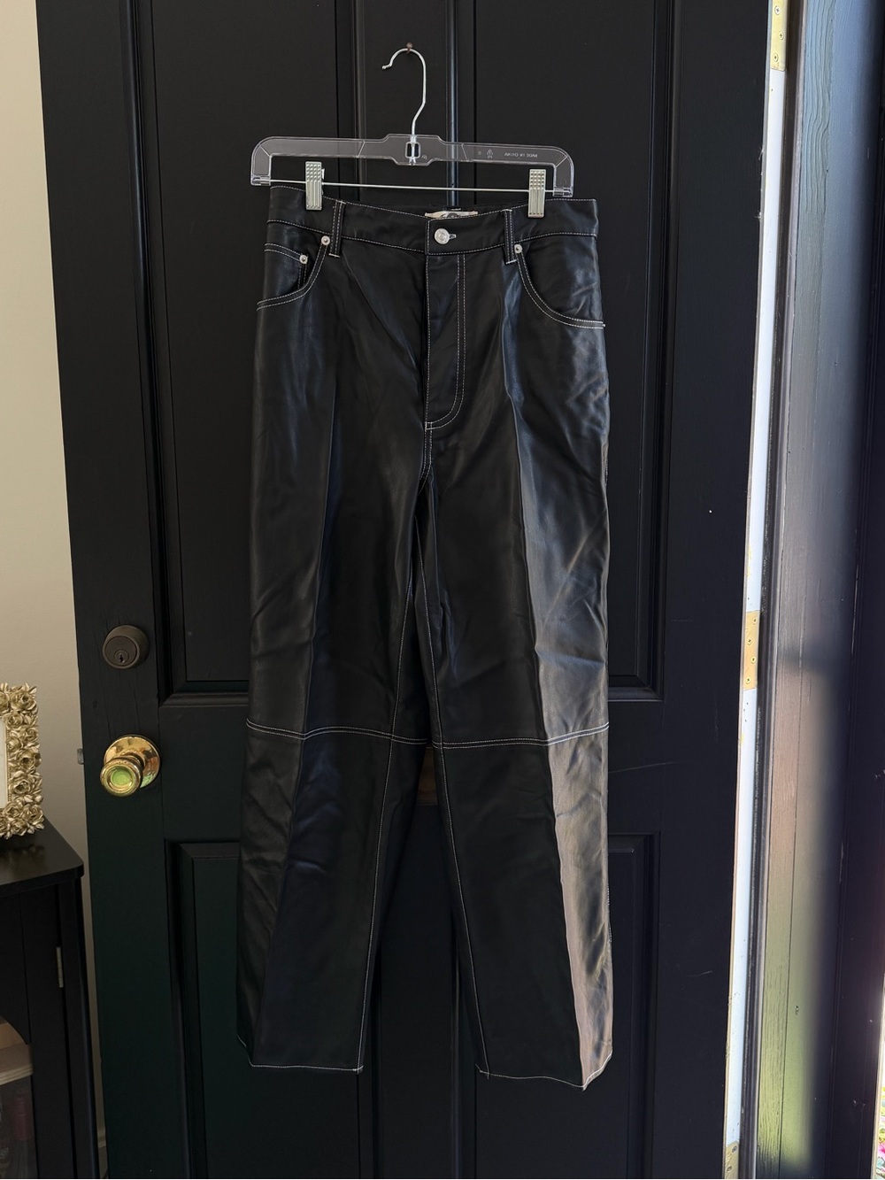 Free People Black Faux Leather Straight Pants